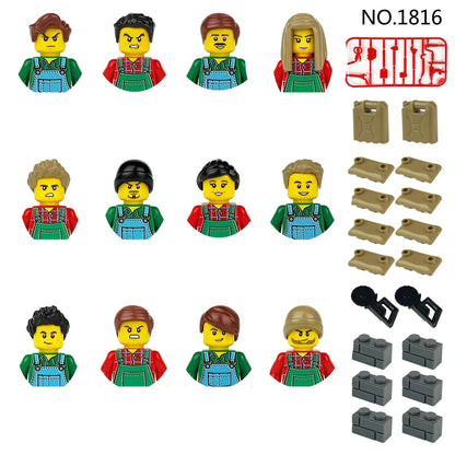 building blocks action doll mini city figures toys girls soldiers policeman robot worker fireman farmer cook movie characters