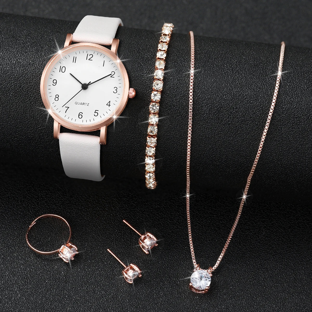 Fashion Women's Quartz Watch with Leather Band and Diamonds - Smarsty