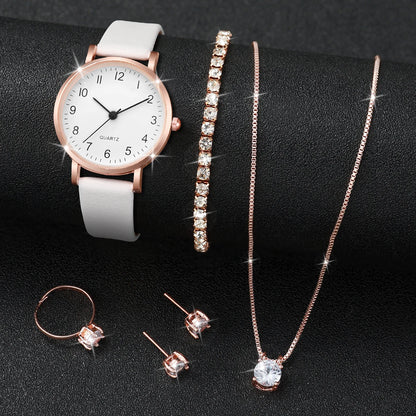 Fashion Women's Quartz Watch with Leather Band and Diamonds - Smarsty