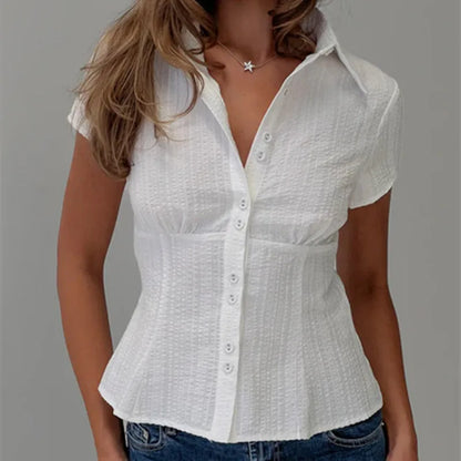 hirigin Women's Y2K Short Sleeve Plaid Button Down Shirt Button Down Blouses Tops Casual Summer Shirt Tops 90s Streetwear - Smarsty