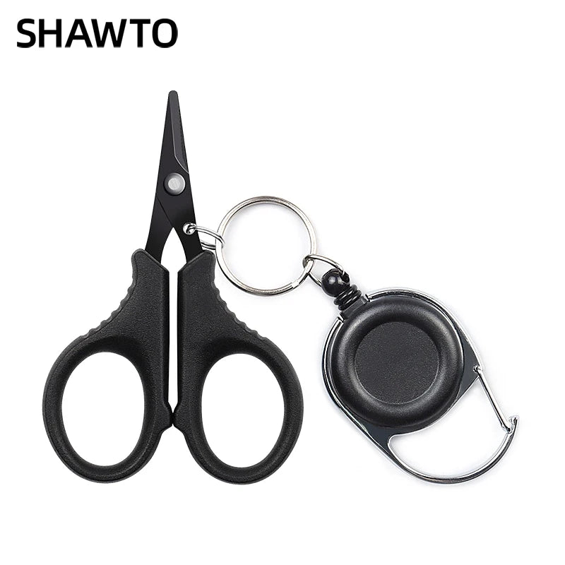 Shawto Titanium Coating Stainless Steel Fishing Scissor Plier Cut PE Braid Line Cutter Plies Carp Fishing Accessories Tools