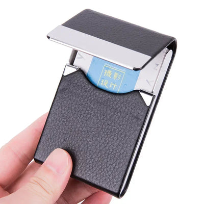 Men Postcard Box Business Multifunction Card Holder Case PU Leather Metal Pocket Holder with Magnetic Shut Cigarette Wallet Case - Smarsty