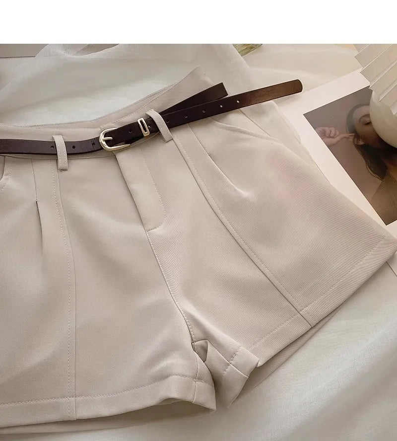Casual Women A-Line Shorts Fashion Office Lady Commute Vintage Solid High Waist Short Pants Casual Streetwear Summer Trousers - Smarsty