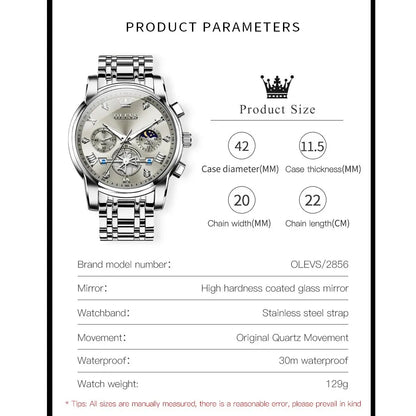 OLEVS Luxury Quartz Watch with Moon Phase Feature - Smarsty