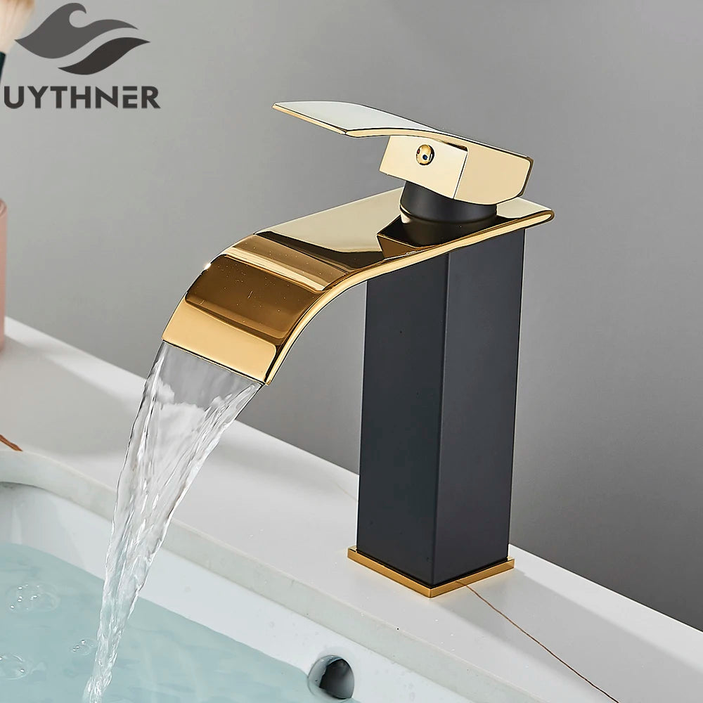 Brushed Gold Waterfall Bathroom Sink Faucet Mixer - Smarsty