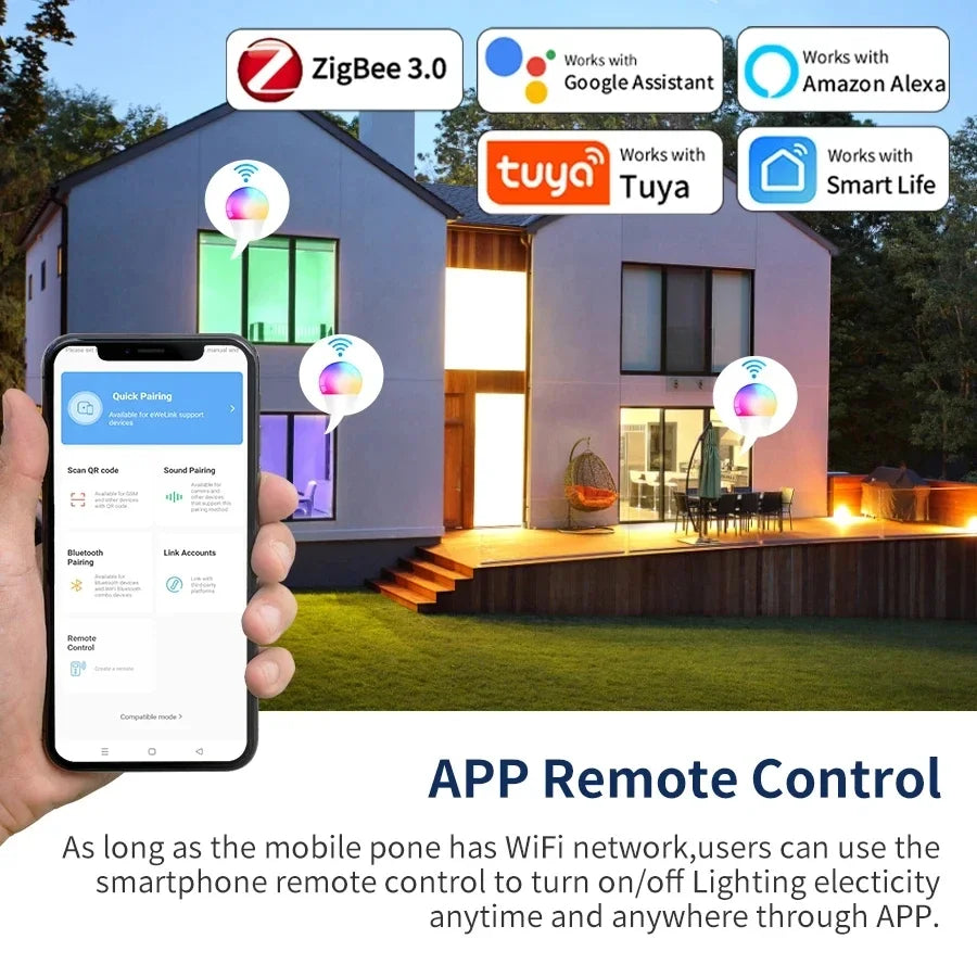 Tuya Smart E27 LED Bulb with RGB Colors and Remote Control - Smarsty
