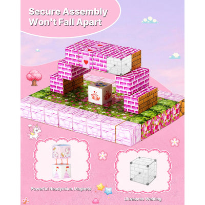 SucceBuy 100PCS Magnetic Blocks Princess Castle Set Magnetic Building Cubes STEM Montessori Sensory Toys for Kids Birthday Gift