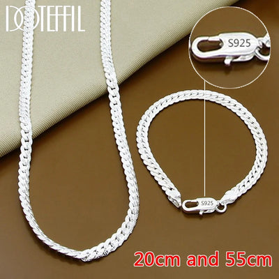 DOTEFFIL 925 Sterling Silver Side Chain Necklace and Bracelet Set - Smarsty