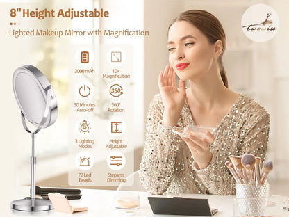 8 Inch Makeup Mirror With Light And 10X Magnification - Smarsty