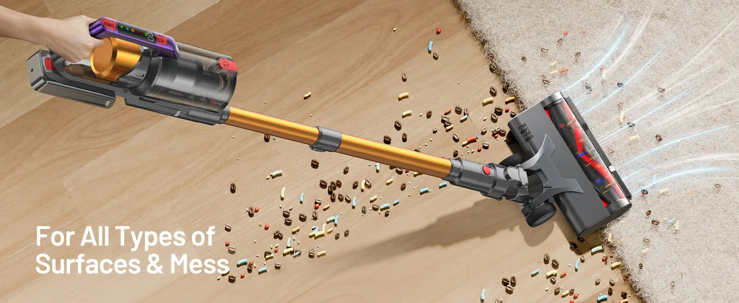 Kissof S17 Pro 550W/55KPA Cordless Vacuum Cleaner, 60Mins  Self-Standing Vacuum Cleaners for Home, Anti-Tangle Stick Vacuum - Smarsty
