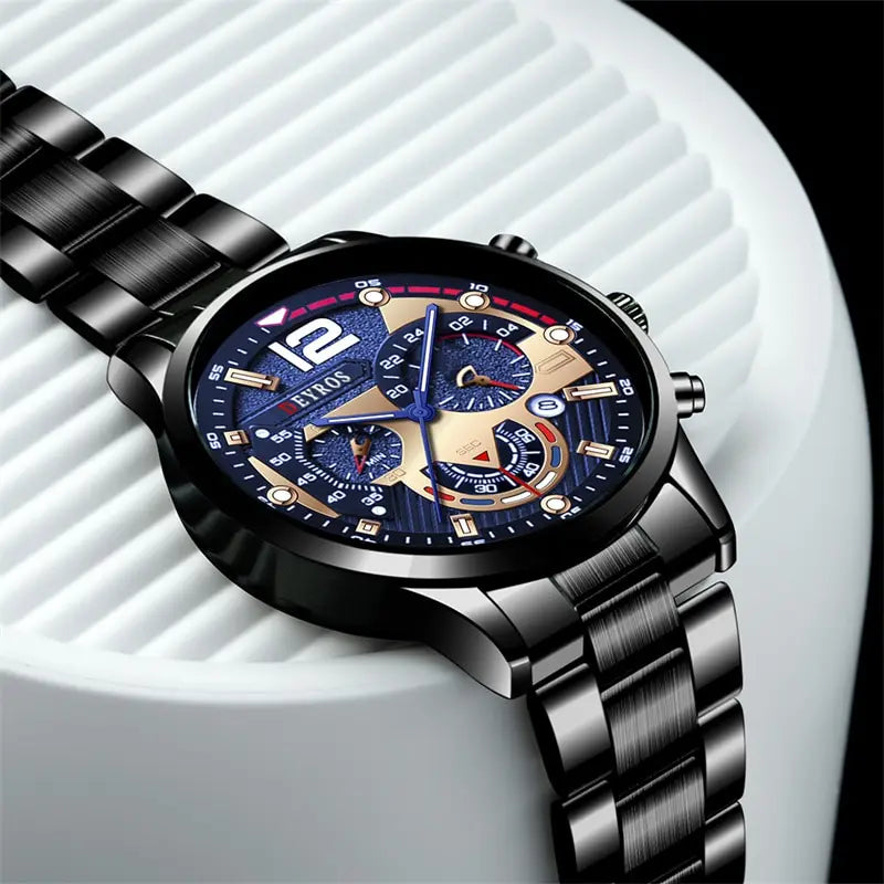 Luxury Mens Stainless Steel Quartz Watch with Calendar - Smarsty