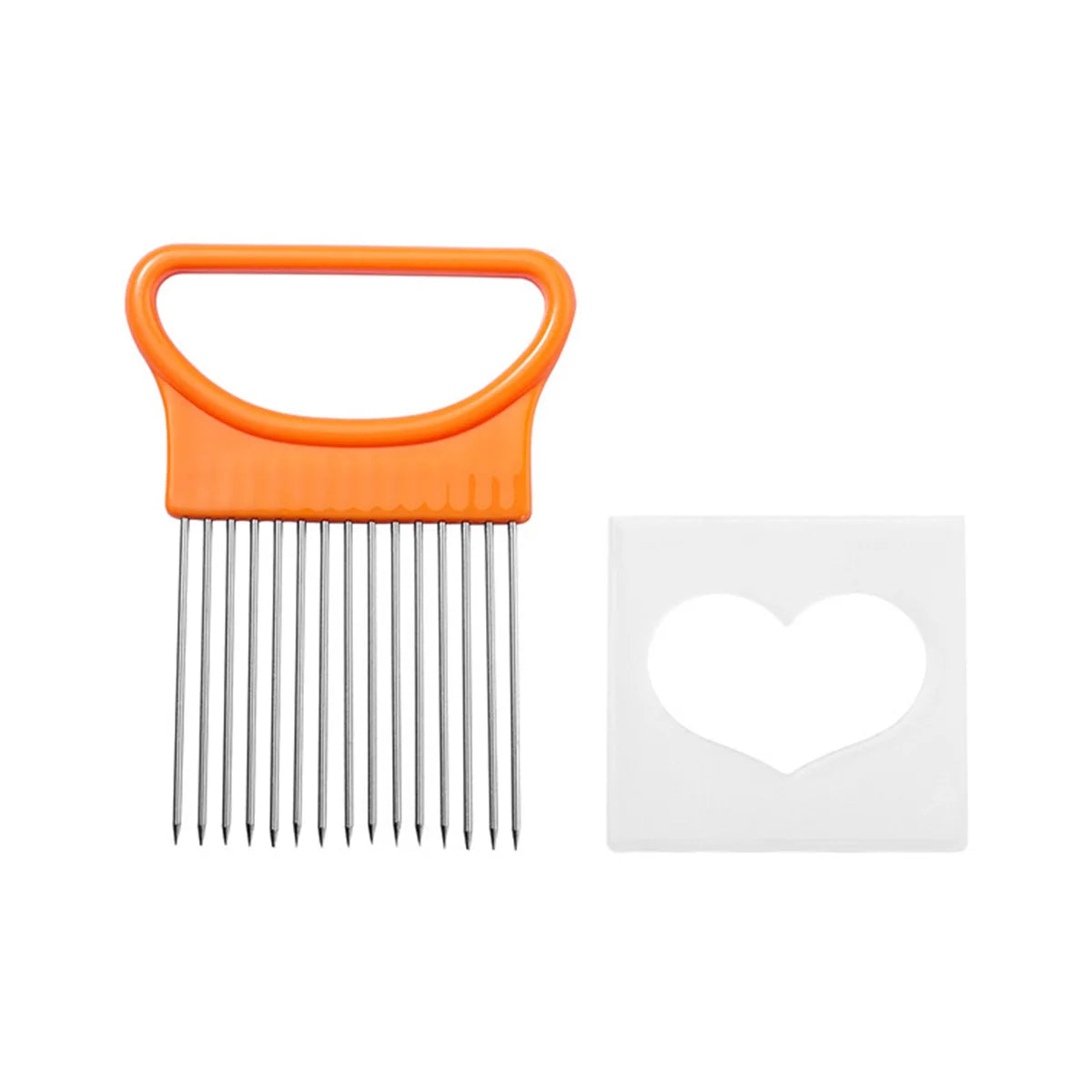 1PC-Stainless steel heart-shaped onion fork kitchen vegetable fruit clip potato needle slicing auxiliary tool