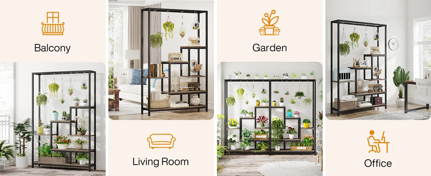 Tribesigns 5 Tiers Tall Indoor Plant Stand 70.9 inches Large Metal Plant Shelf with 10 PC S Hanging Hooks for Garden