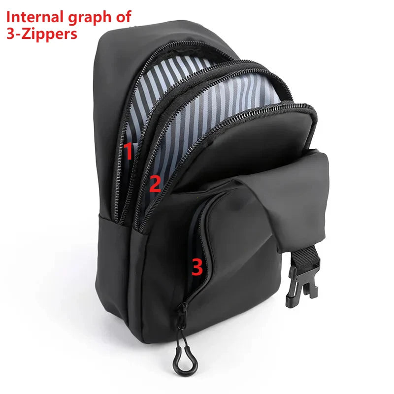 Mens Nylon Chest Bag With USB Charging Compact Crossbody - Smarsty