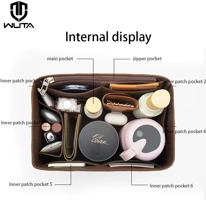 WUTA Felt Insert Bag Organizer For LV Speedy 20 25 30 35 Flap Handbag Inner Bag Makeup Travel Purse Storage Tote Bag Accessories