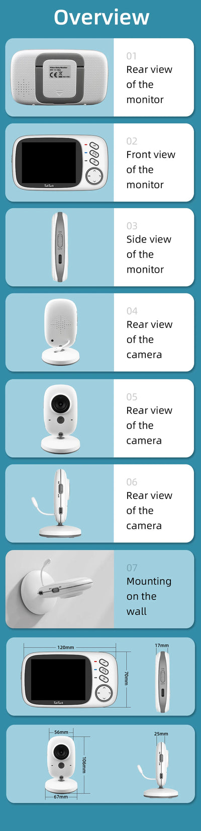 TakTark 3.2 Inch Wireless Video Baby Monitor With Lullabies Auto Night Vision Two Way Intercom Temperature Monitoring Babysitter by Smarsty