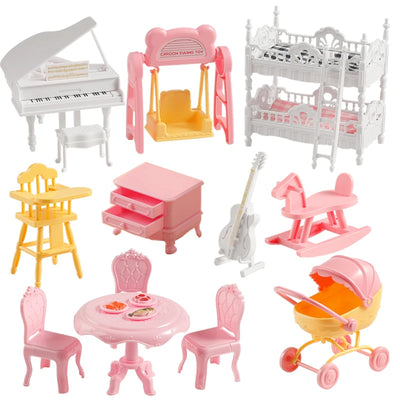 1:12 Dollhouse Miniature Cradle Crib Surround Bed Piano Table Set Furniture Kitchen Model Decor Toy Doll House Accessories by Smarsty