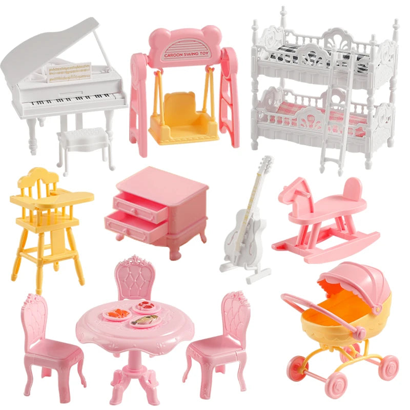 1:12 Dollhouse Miniature Cradle Crib Surround Bed Piano Table Set Furniture Kitchen Model Decor Toy Doll House Accessories