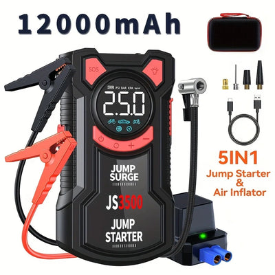5-in-1 Multifunctional Air Pump Jump Starter with Air Compressor 3000A Peak/150PSI Battery Jump Starter Digital Tire Inflator - Smarsty