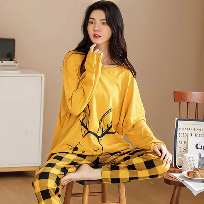 Spring and Autumn New Ladies Pajamas Homewear Set of Long-Sleeved Autumn and Winter Homewear Women Plus Size Pajamas Set - Smarsty