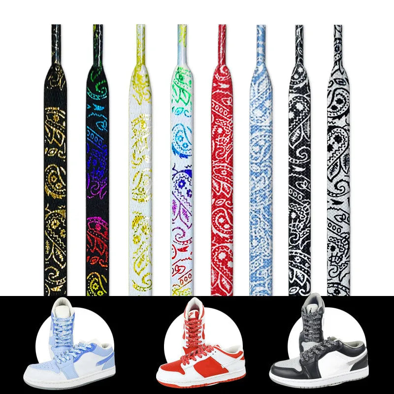 Flat Shoe Laces Cashew Flower Shoelaces for Sneakers Gilding Hand-painted Sports Casual Basketball Tennis Shoelace Shoestrings - Smarsty