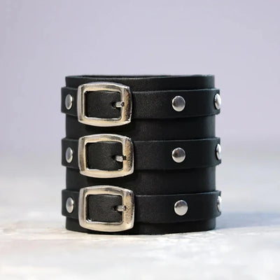 Vintage Leather Cuff Bracelet Adjustable Gothic Punk Jewelry - Smarsty