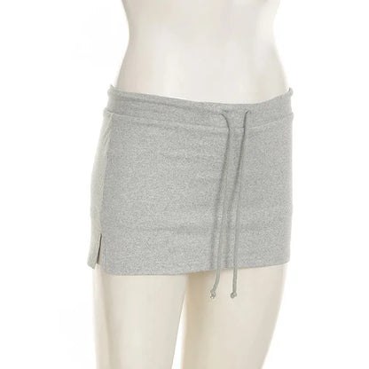Solid Lace-up Mini Skirts Sexy American Retro Basic Vintage Casual Short Bottoms Basic Casual A-Line Knit Clothing - Smarsty