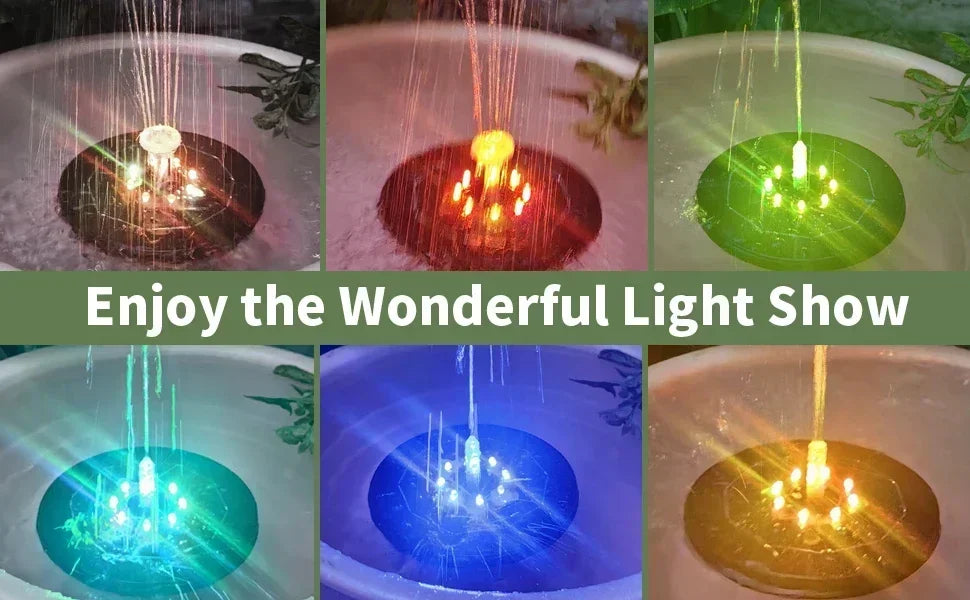 Solar Fountain Light with 7 Colors for Bird Baths - Smarsty