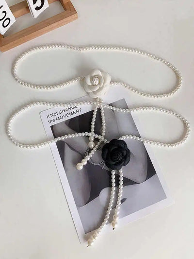 Pearl Waist Belt for Women Elegant Camellia Design - Smarsty