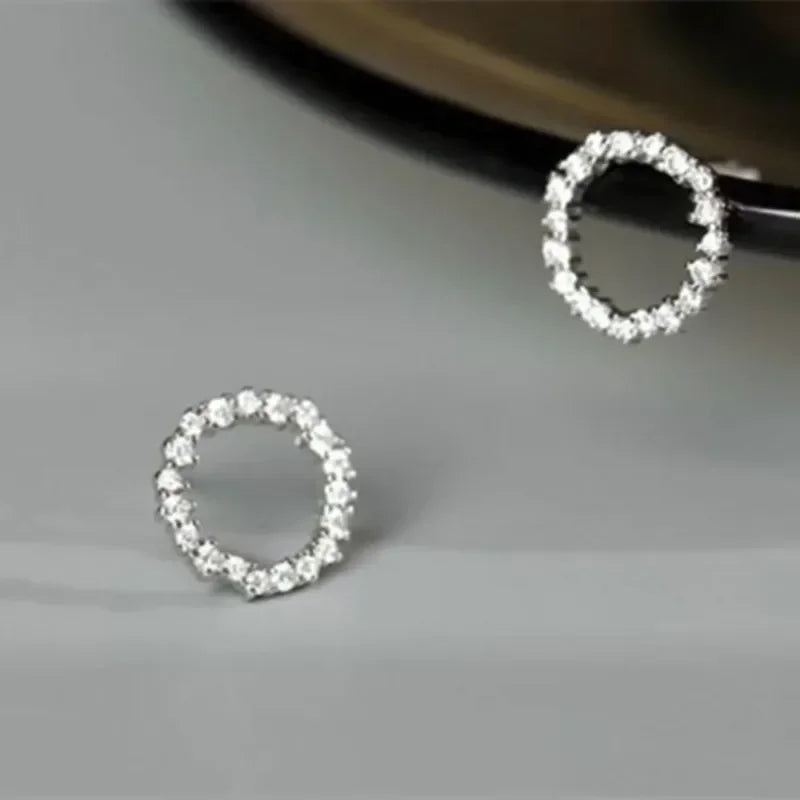 Delicate Gold Crystal Circle Stud Earrings Minimalist - Smarsty