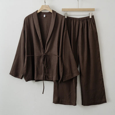 2025 Summer Women Linen Kimono Blouse Pants sets - Smarsty