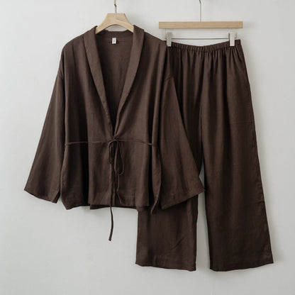 2025 Summer Women Linen Kimono Blouse Pants sets - Smarsty