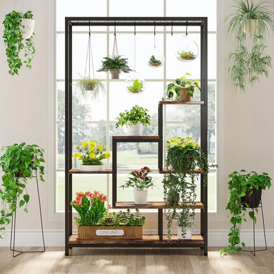 Tribesigns 5 Tiers Tall Indoor Plant Stand 70.9 inches Large Metal Plant Shelf with 10 PC S Hanging Hooks for Garden - Smarsty