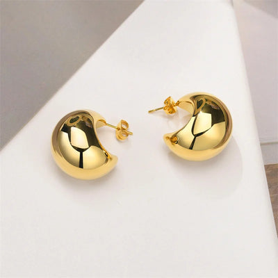 Vintage Chunky Dome Drop Earrings Gold Plated Stainless - Smarsty