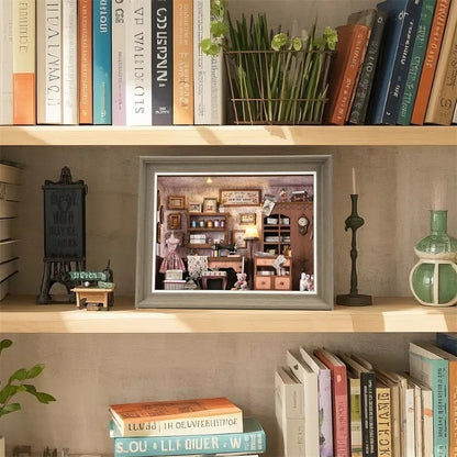 DIY Book Nook Kit 3D Miniature Wooden Doll House Photo Frame Ornament Bookshelf Insert Retro Booknook Decor For Birthday Gifts by Smarsty