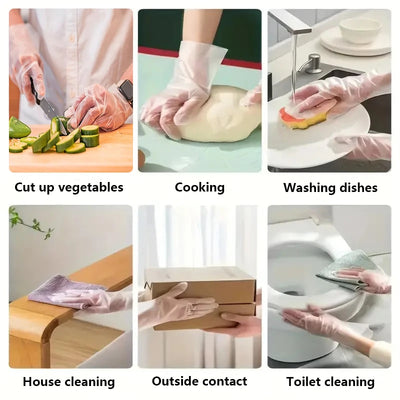 100PCS Disposable TPE Gloves Kitchen Bathroom Restaurant Camping Travel Waterproof Oil-Proof Household Cleaning Tools - Smarsty