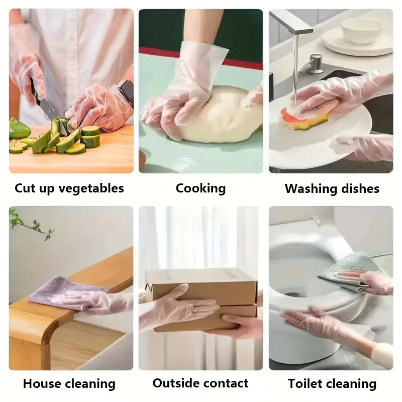 100PCS Disposable TPE Gloves Kitchen Bathroom Restaurant Camping Travel Waterproof Oil-Proof Household Cleaning Tools - Smarsty