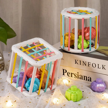 Baby Montessori Shape Sorter Cube Rainbow Colorful Blocks Sorting Game Infant Cognitive Grip Training Learning Educational Toy - Smarsty