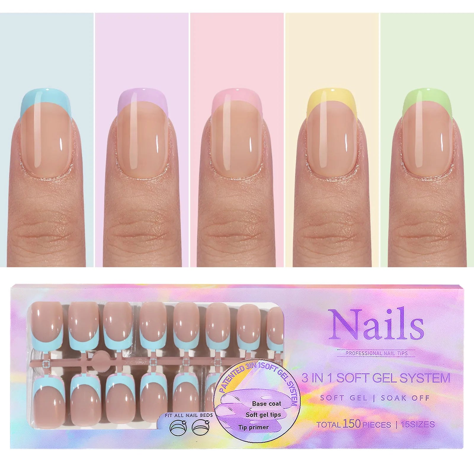 150 Piece Almond French False Nails Set for Easy Application - Smarsty