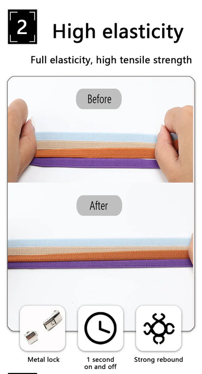 Colorful Press Lock No Tie Shoelace Elastic Shoelaces for Sneakers Sport Tieless Elastic Shoe Laces One Size Fit All Adult Kids - Smarsty