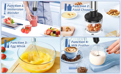1000W Electric Immersion Handheld Blender, 5 in 1 Kitchen Hand Blender for soups, smoothies, purees and baby food. - Smarsty