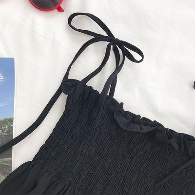 Sexy Tank Top Bow Halter Crop Tops Women Summer Folds Camis Backless Camisole Casual Bandage Tee Female Sleeveless Cropped Vest - Smarsty