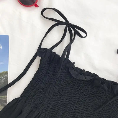 Sexy Tank Top Bow Halter Crop Tops Women Summer Folds Camis Backless Camisole Casual Bandage Tee Female Sleeveless Cropped Vest - Smarsty