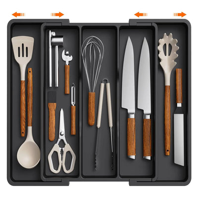 Kitchen Silverware Drawer Organizer Expandable Utensil Tray Adjustable for Spoons Forks Knives Flatware and Cutlery Organizer by Smarsty