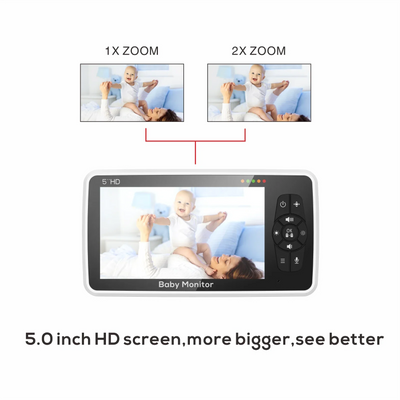 New 5 inch Video Baby Monitor with Camera and Audio, 4X Zoom, 22Hrs Battery, 1000ft Range 2-Way Audio Temperature Sensor Lullaby by Smarsty