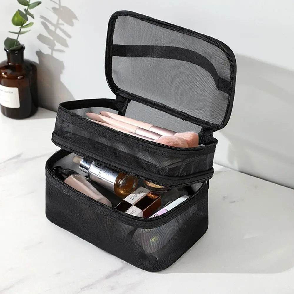 Transparent Mesh Travel Cosmetic Bag With Large Capacity - Smarsty
