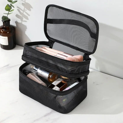 Transparent Mesh Travel Cosmetic Bag With Large Capacity - Smarsty