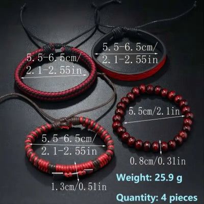 Vintage Mens Leather Bracelet Wooden Beaded Hand Woven Fashion - Smarsty
