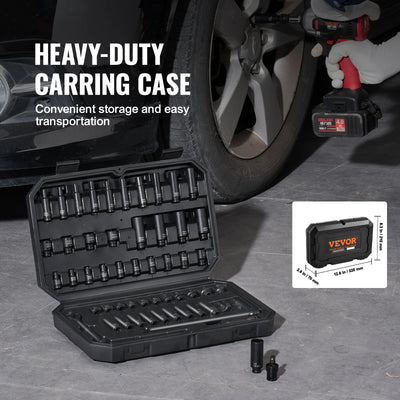 SucceBuy Drive Impact Socket Set Deep Shallow Socket Set CR-V Alloy Steel Auto Repair Easy-to-Read Size Markings Storage Case - Smarsty