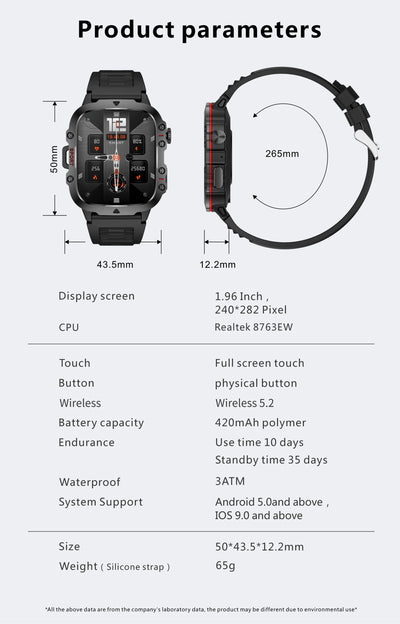 Rugged Military Smart Watch for Men with Bluetooth Calling - Smarsty